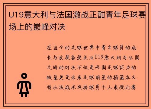 U19意大利与法国激战正酣青年足球赛场上的巅峰对决