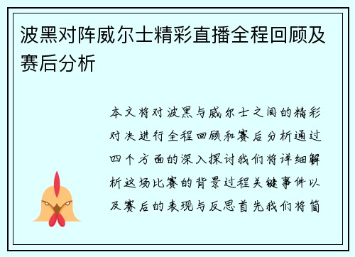 波黑对阵威尔士精彩直播全程回顾及赛后分析