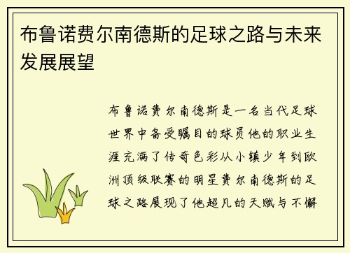 布鲁诺费尔南德斯的足球之路与未来发展展望